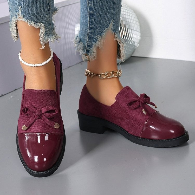 Patent Cap Toe Bow Block Heel Loafers