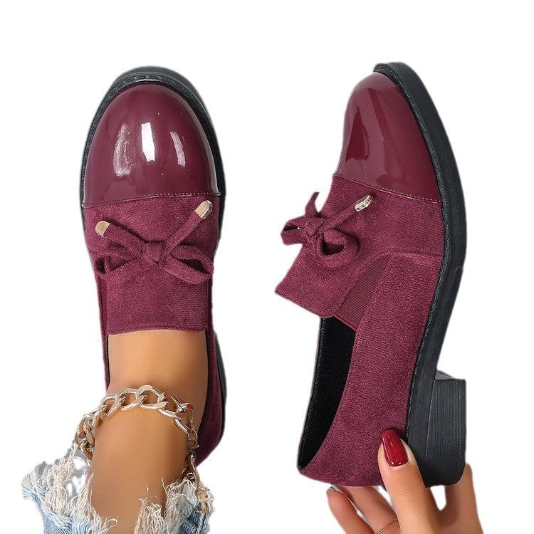 Patent Cap Toe Bow Block Heel Loafers