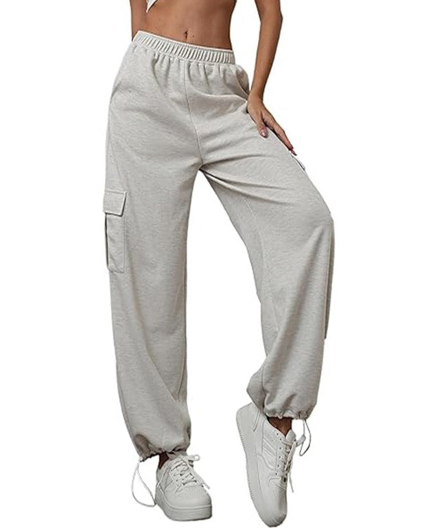 High Waist Cargo Pocket Jogger Pants - White - 1