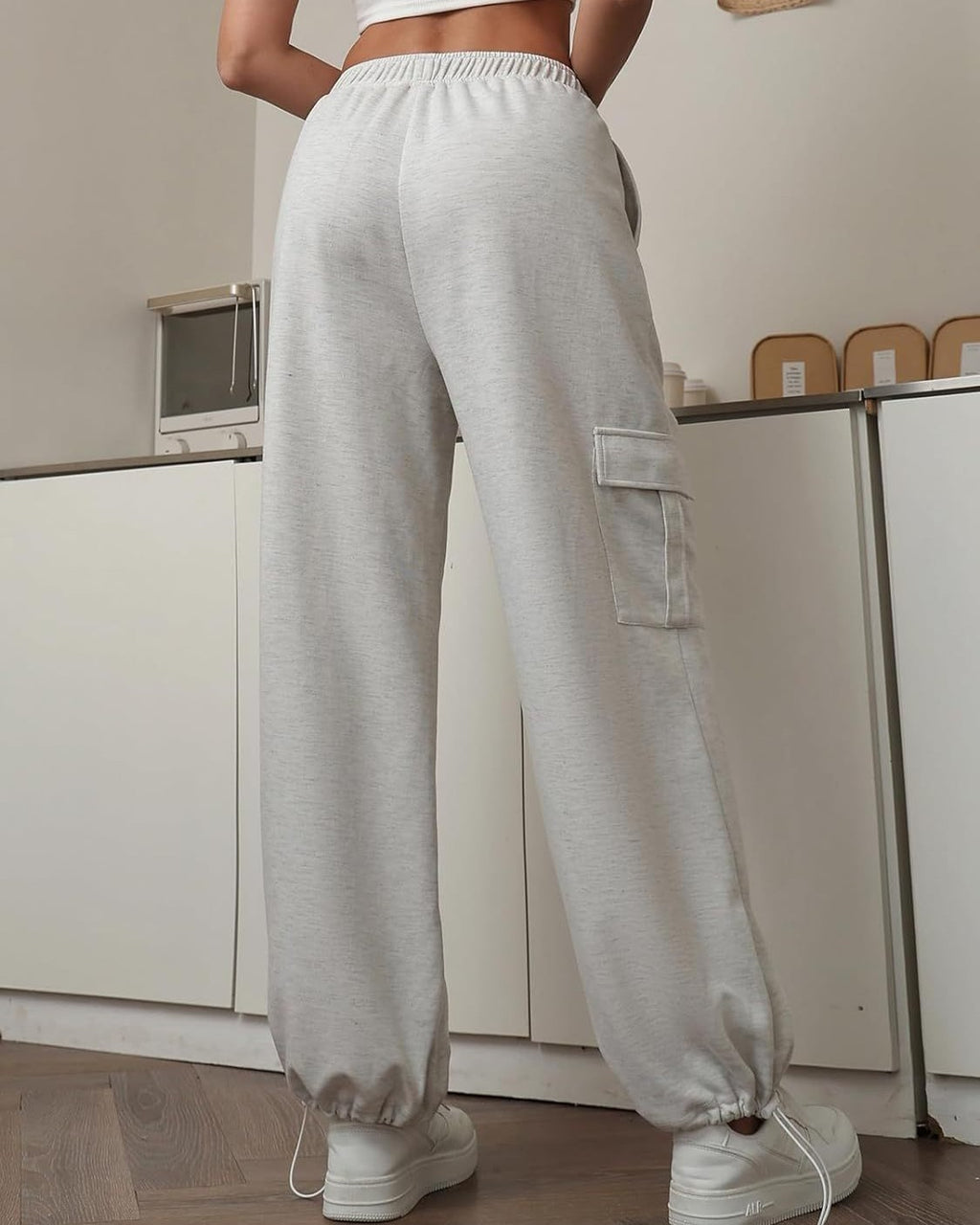 High Waist Cargo Pocket Jogger Pants - White - 2
