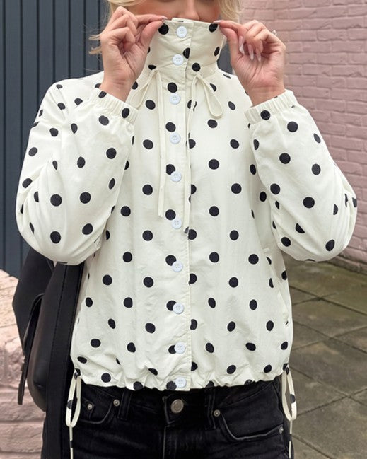 Polka Dot Lightweight Jacket With Drawstring Hem - Apricot - 1