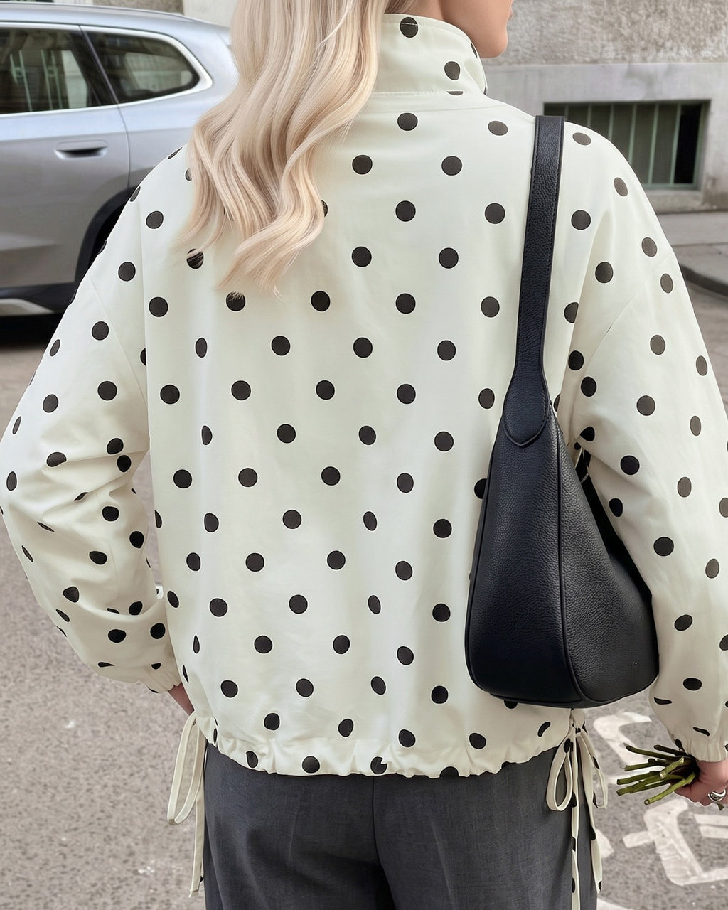 Polka Dot Lightweight Jacket With Drawstring Hem - Apricot - 3
