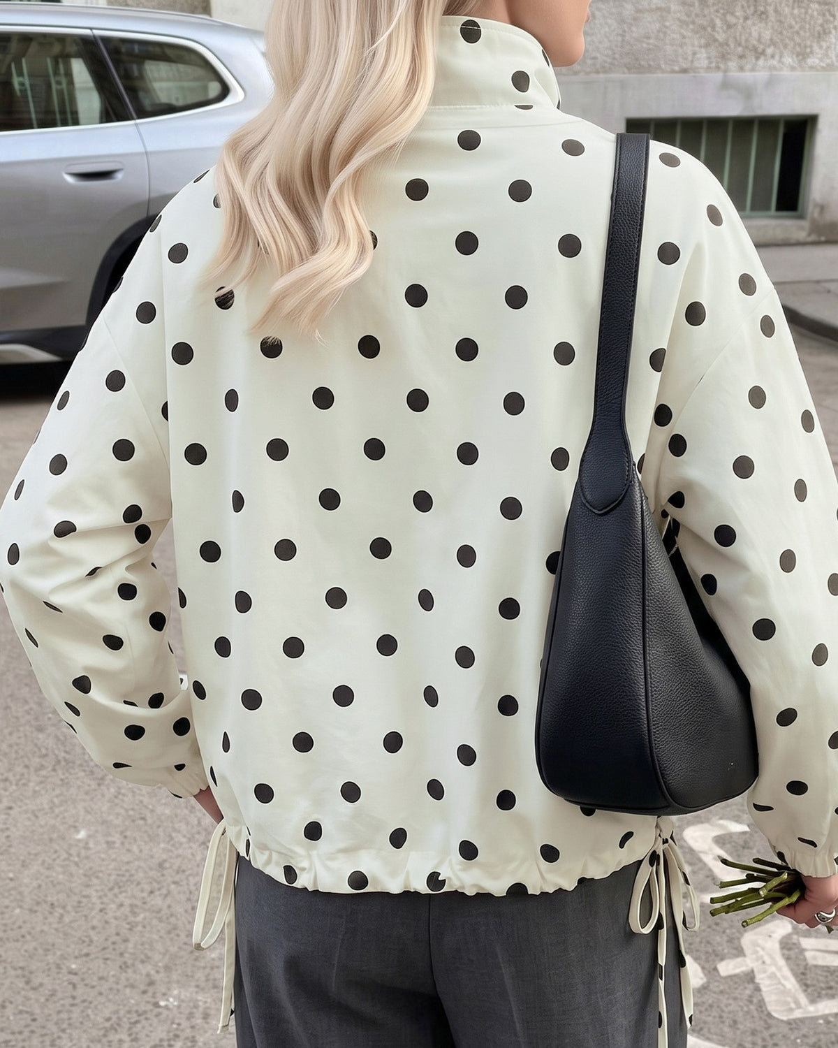 Polka Dot Lightweight Jacket With Drawstring Hem - Apricot - 3
