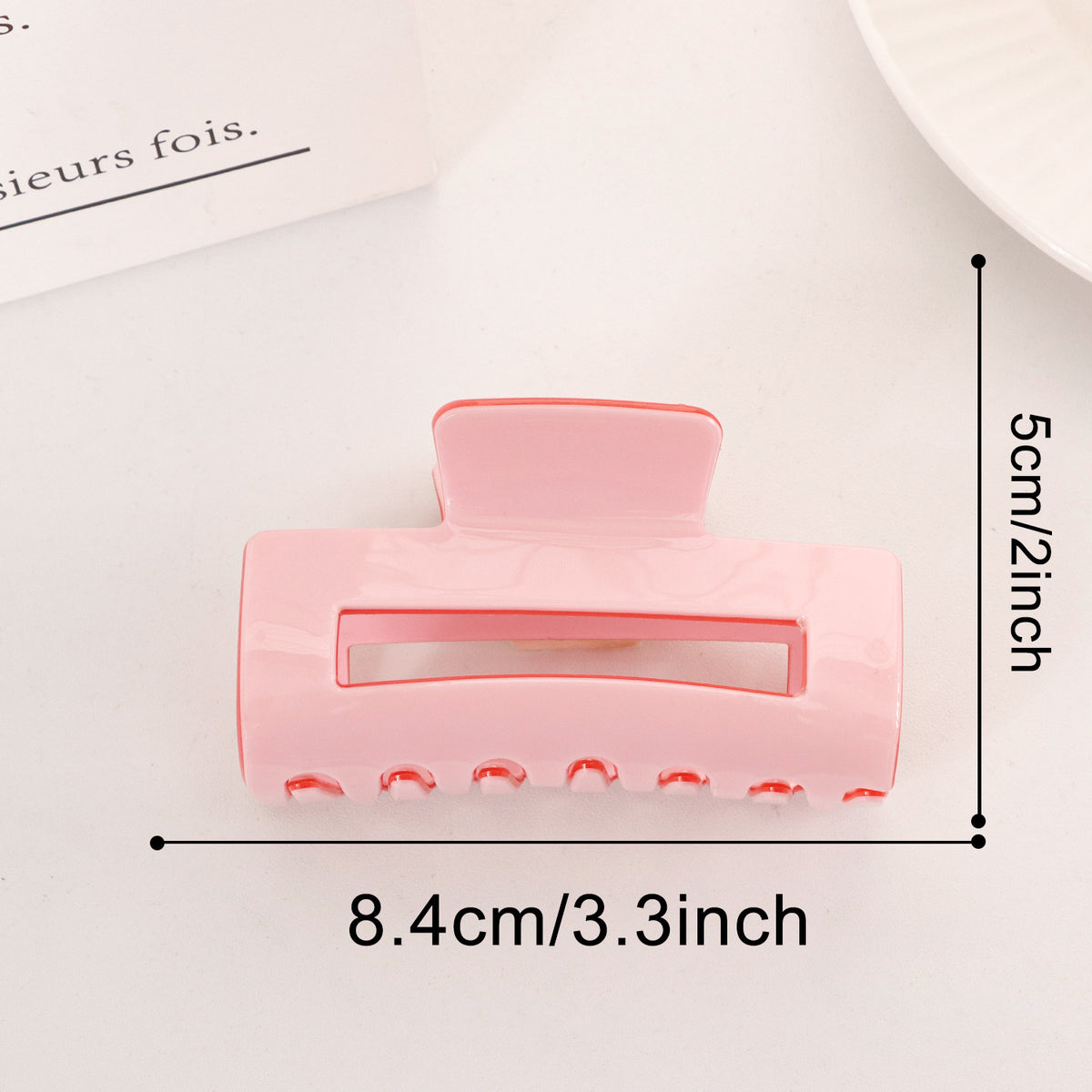 Cutout Rectangle Hair Claw Clip in Two Sizes - Pink