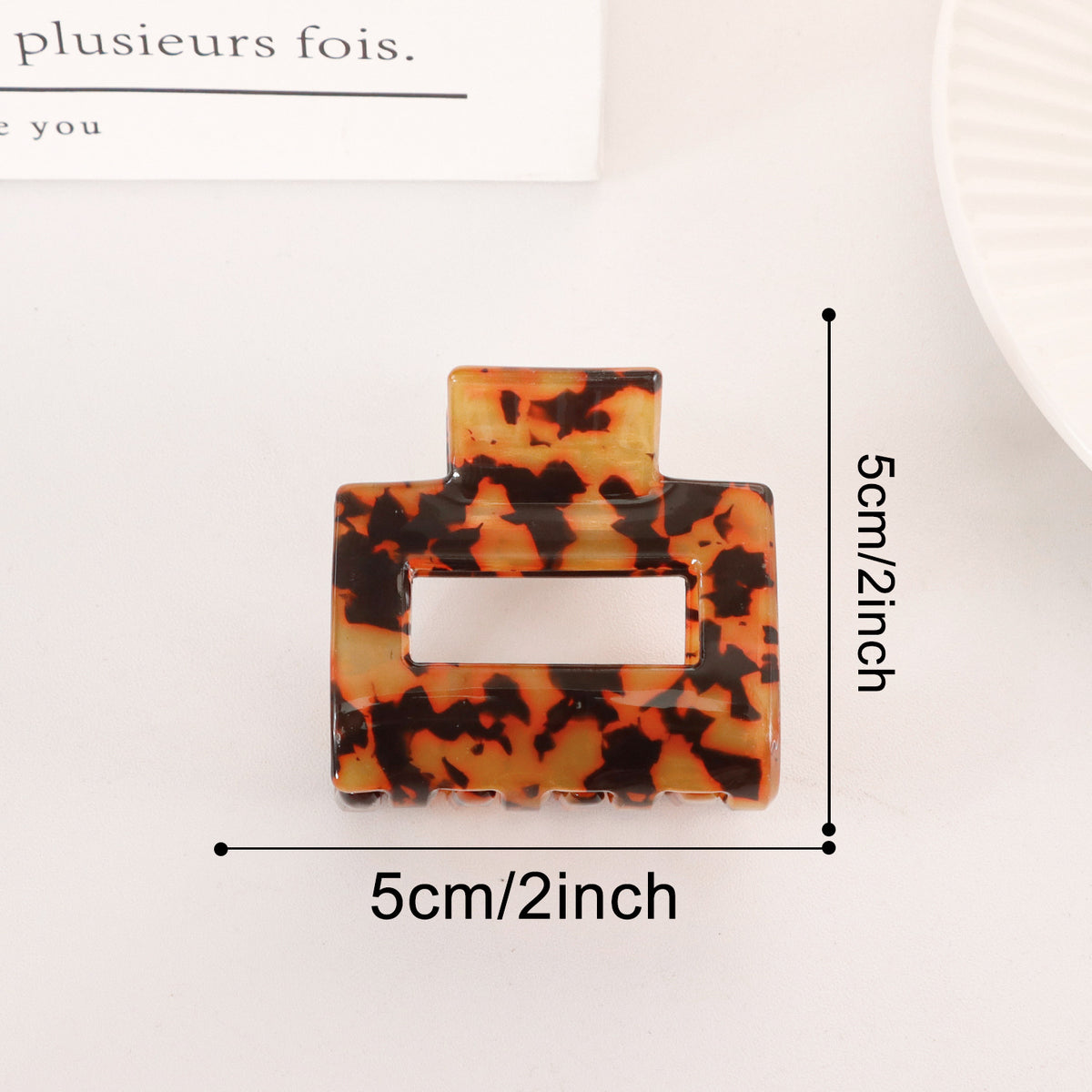 Cutout Rectangle Hair Claw Clip in Two Sizes - Square_Amber
