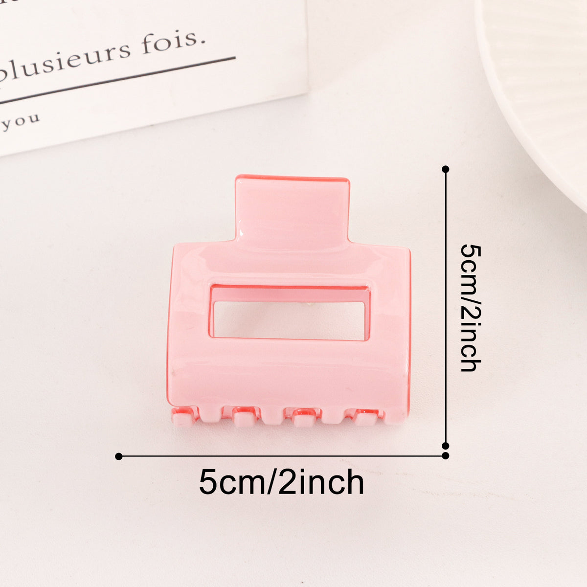 Cutout Rectangle Hair Claw Clip in Two Sizes - Square_Pink