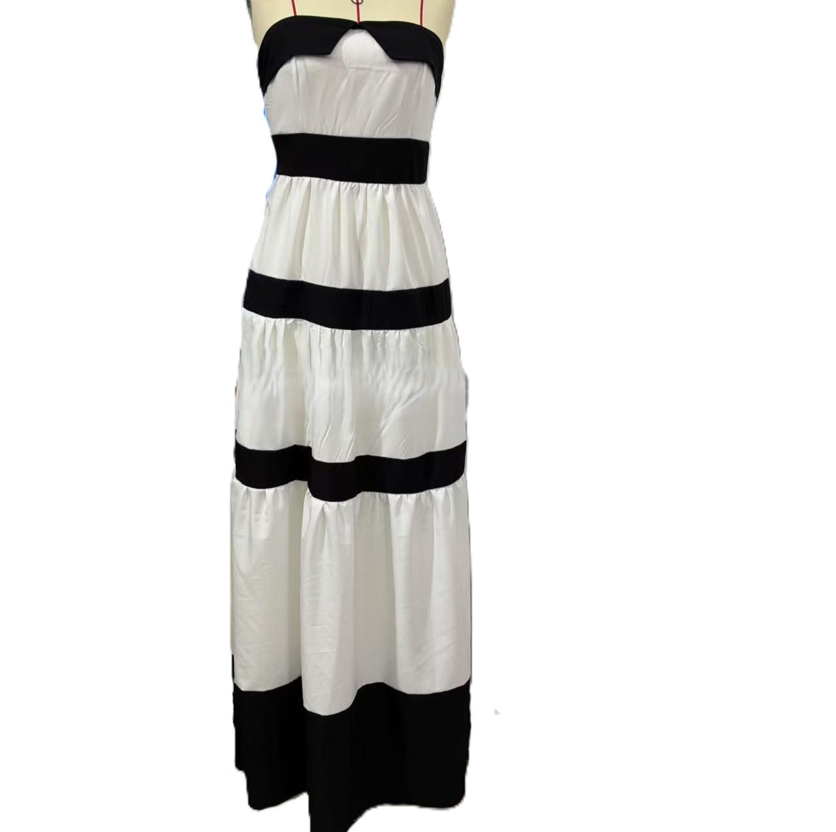 Strapless Tiered Colorblock Maxi Dress - White