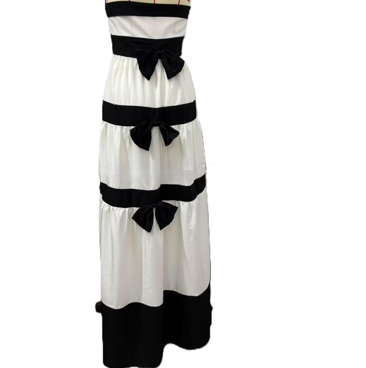 Strapless Tiered Colorblock Maxi Dress - White - 1