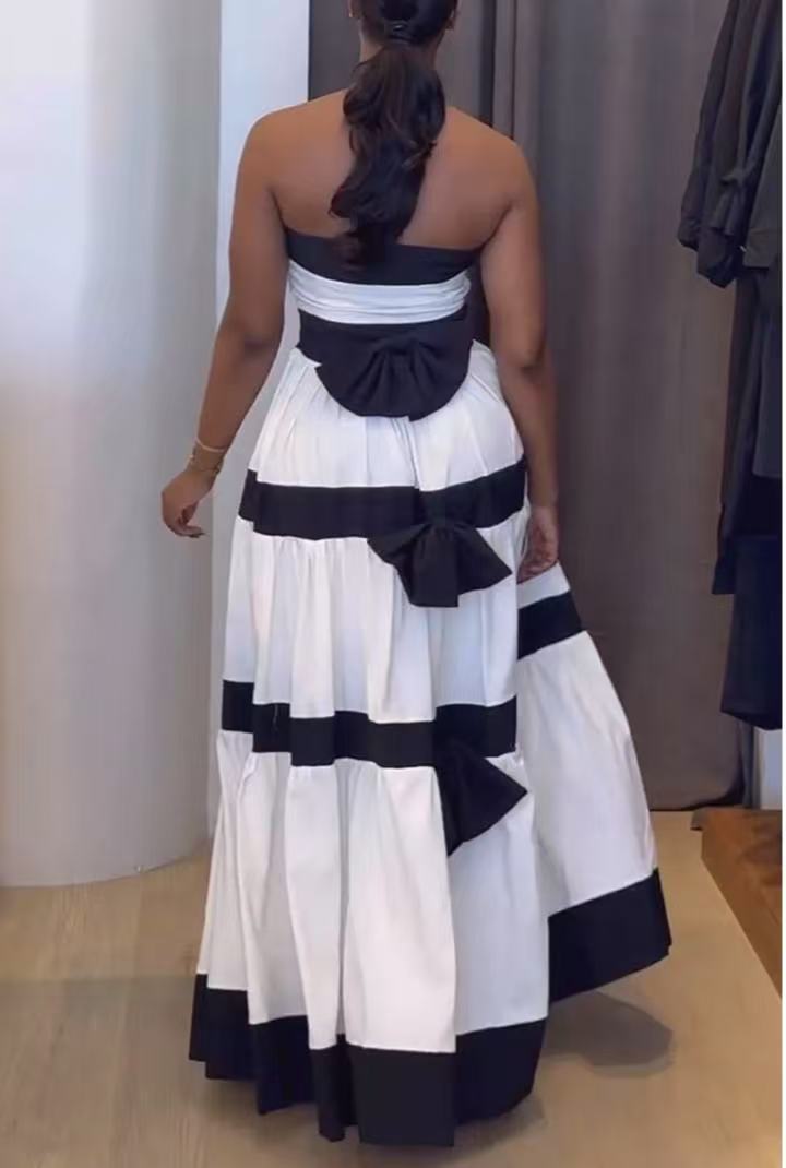 Strapless Tiered Colorblock Maxi Dress - White - 3