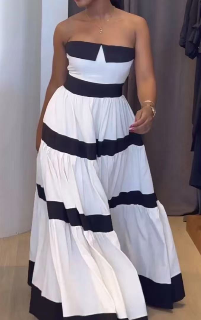 Strapless Tiered Colorblock Maxi Dress - view 1