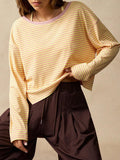 Yellow Striped Ribbed Open Back Boxy Long Sleeve Tee - Yellow