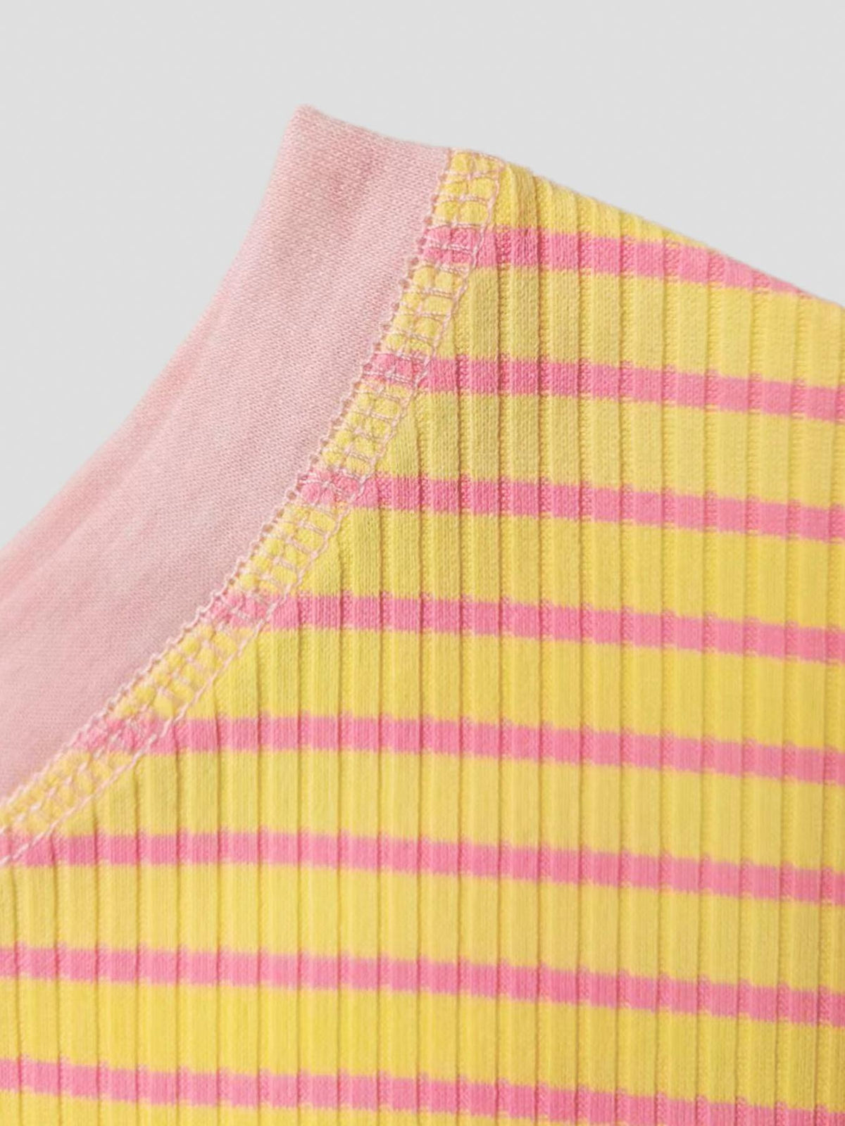 Yellow Striped Ribbed Open Back Boxy Long Sleeve Tee - Yellow - 6