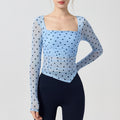 Asymmetric Hem Ruched Mesh Long Sleeve Yoga Top