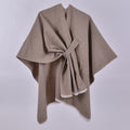 Brushed Loop Through Asymmetric Ruana Wrap - khaki