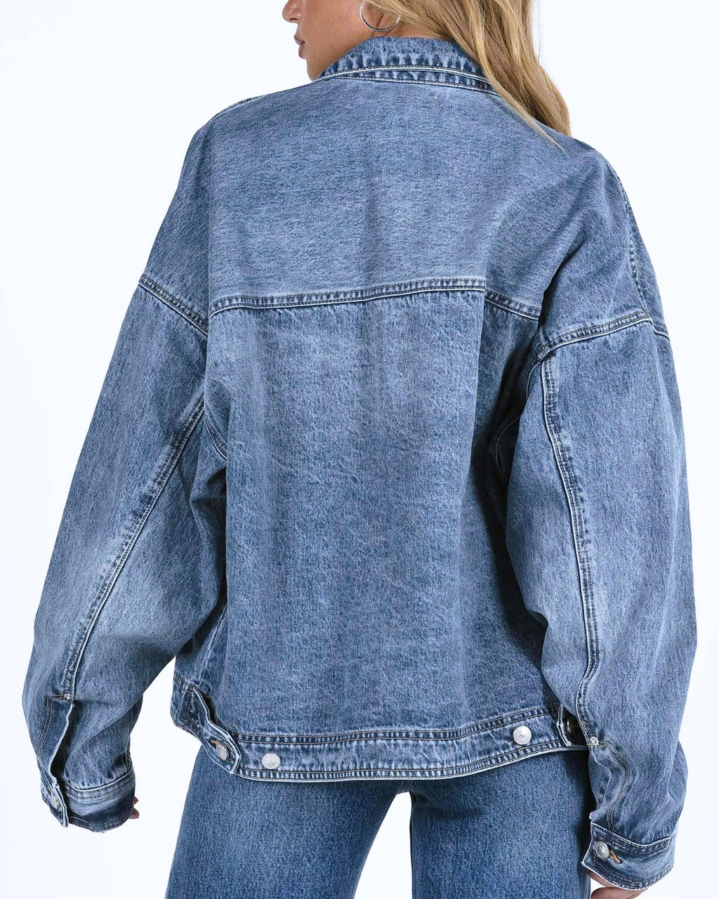 Slouchy Washed Denim Jacket With Flap Pockets - Blue - 3