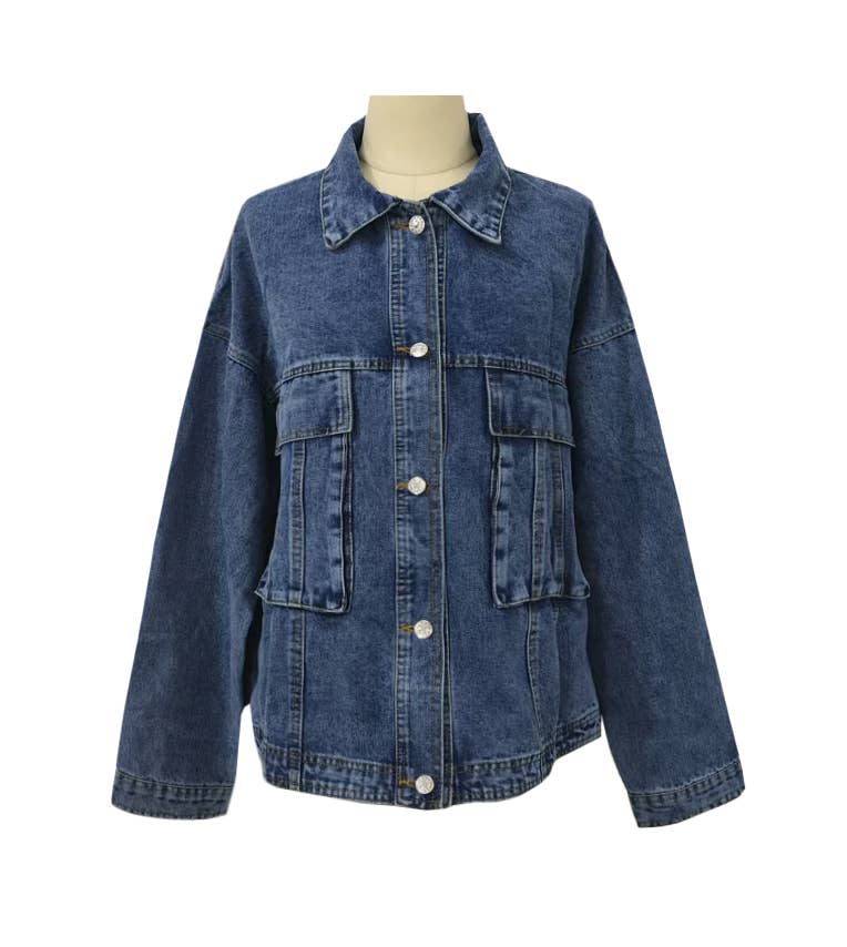 Slouchy Washed Denim Jacket With Flap Pockets