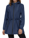 Hooded Waterproof Rain Jacket With Drawstring Waist - darkBlue