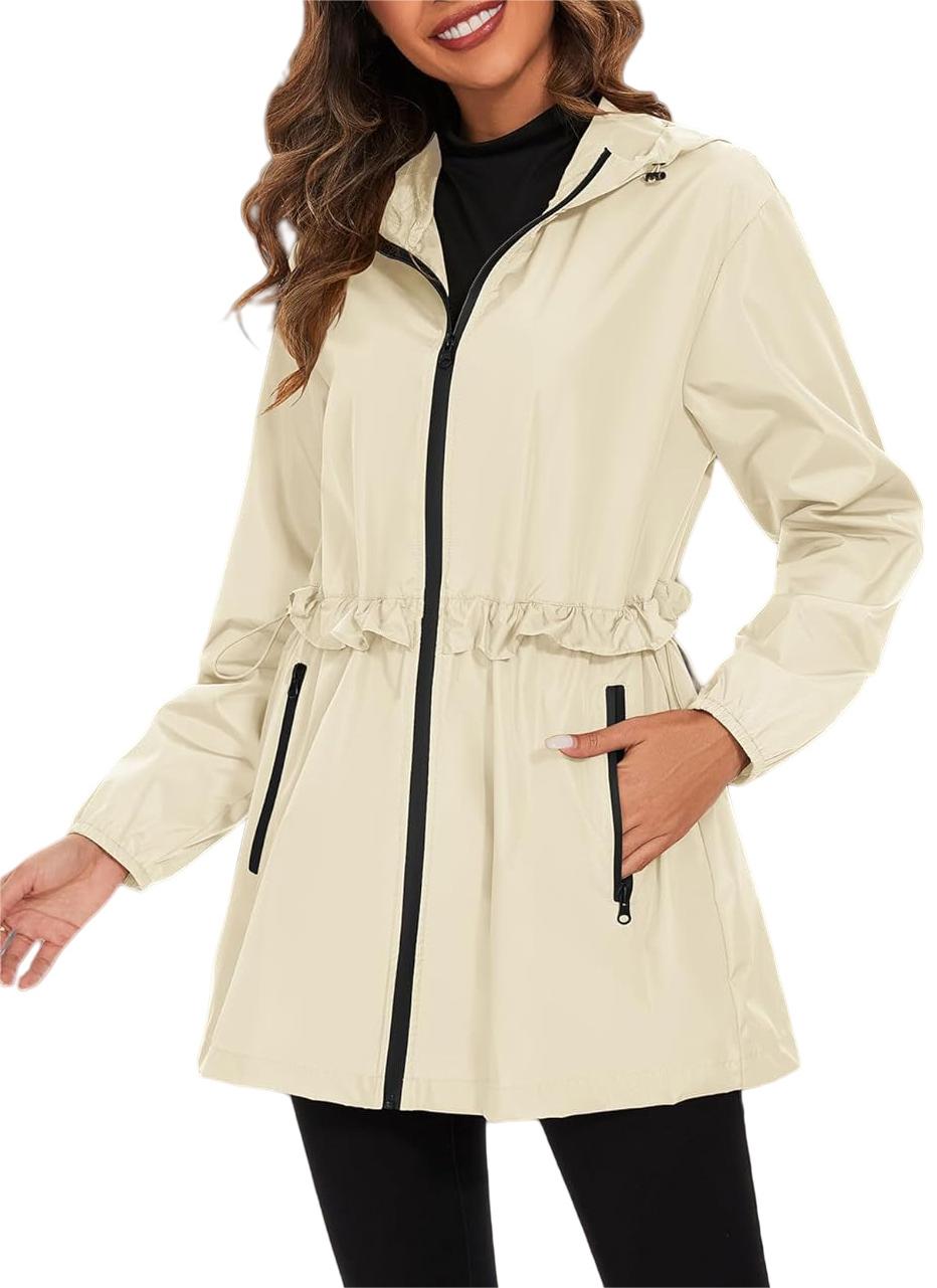 Hooded Waterproof Rain Jacket With Drawstring Waist