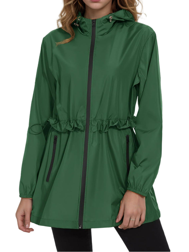 Hooded Waterproof Rain Jacket With Drawstring Waist - green - 1
