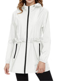Hooded Waterproof Rain Jacket With Drawstring Waist - white