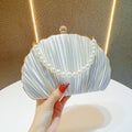 Pleated Shell Evening Clutch with Pearl Handle - Ivory