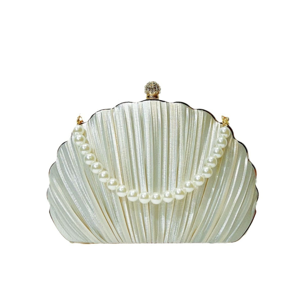 Pleated Shell Evening Clutch with Pearl Handle
