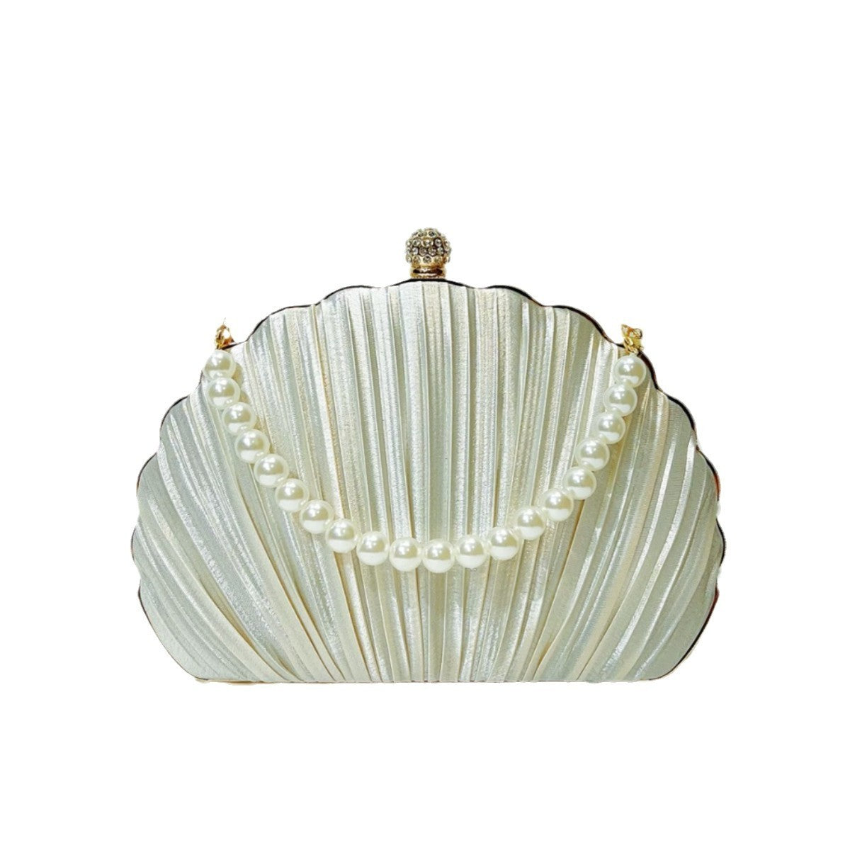 Pleated Shell Evening Clutch with Pearl Handle