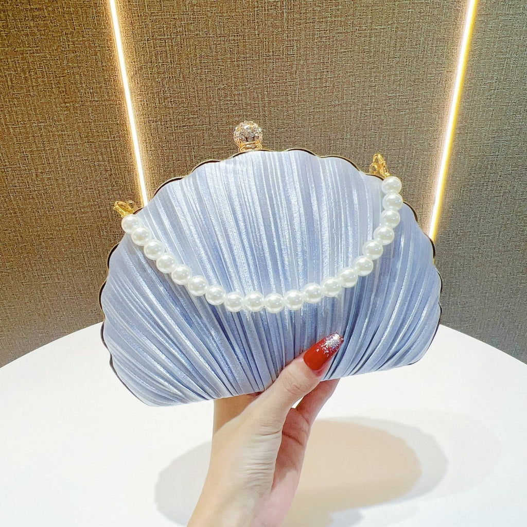 Pleated Shell Evening Clutch with Pearl Handle