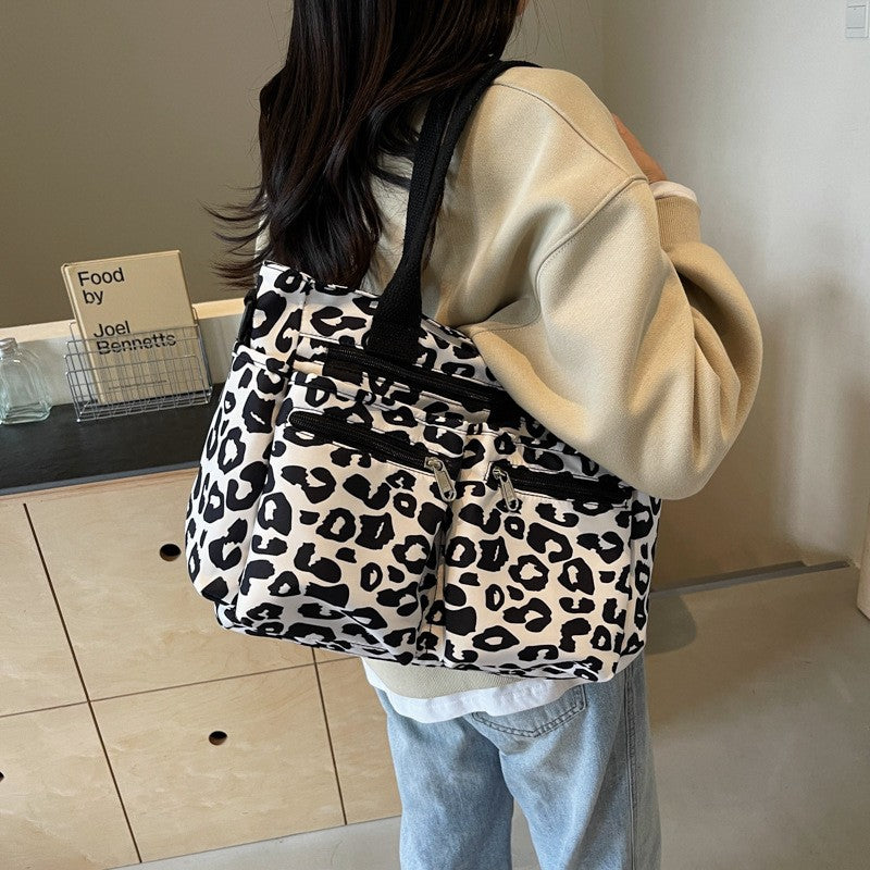 Leopard Print Multi Pocket Tote Bag