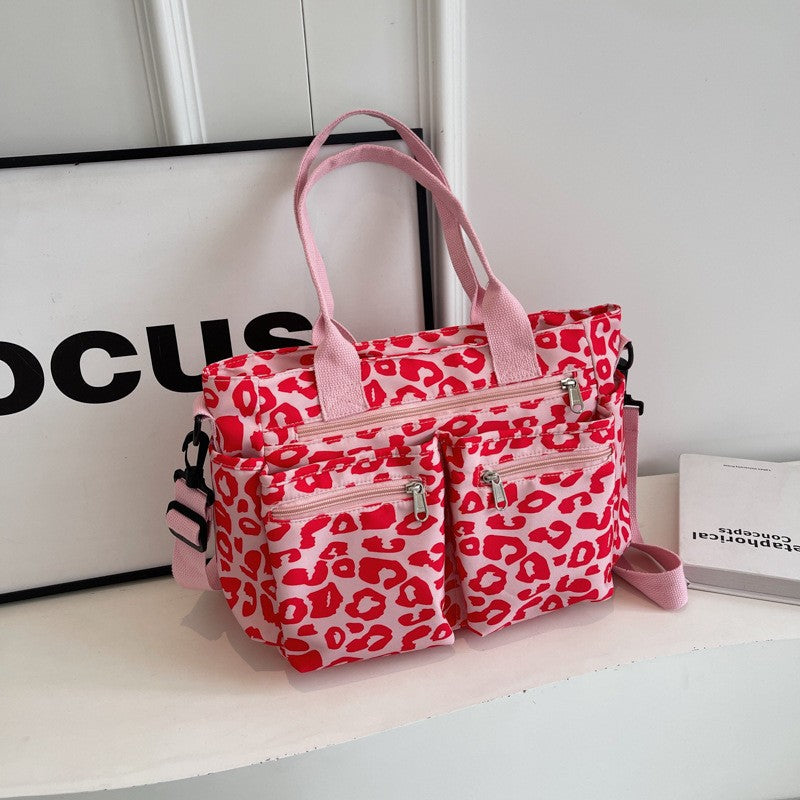 Leopard Print Multi Pocket Tote Bag
