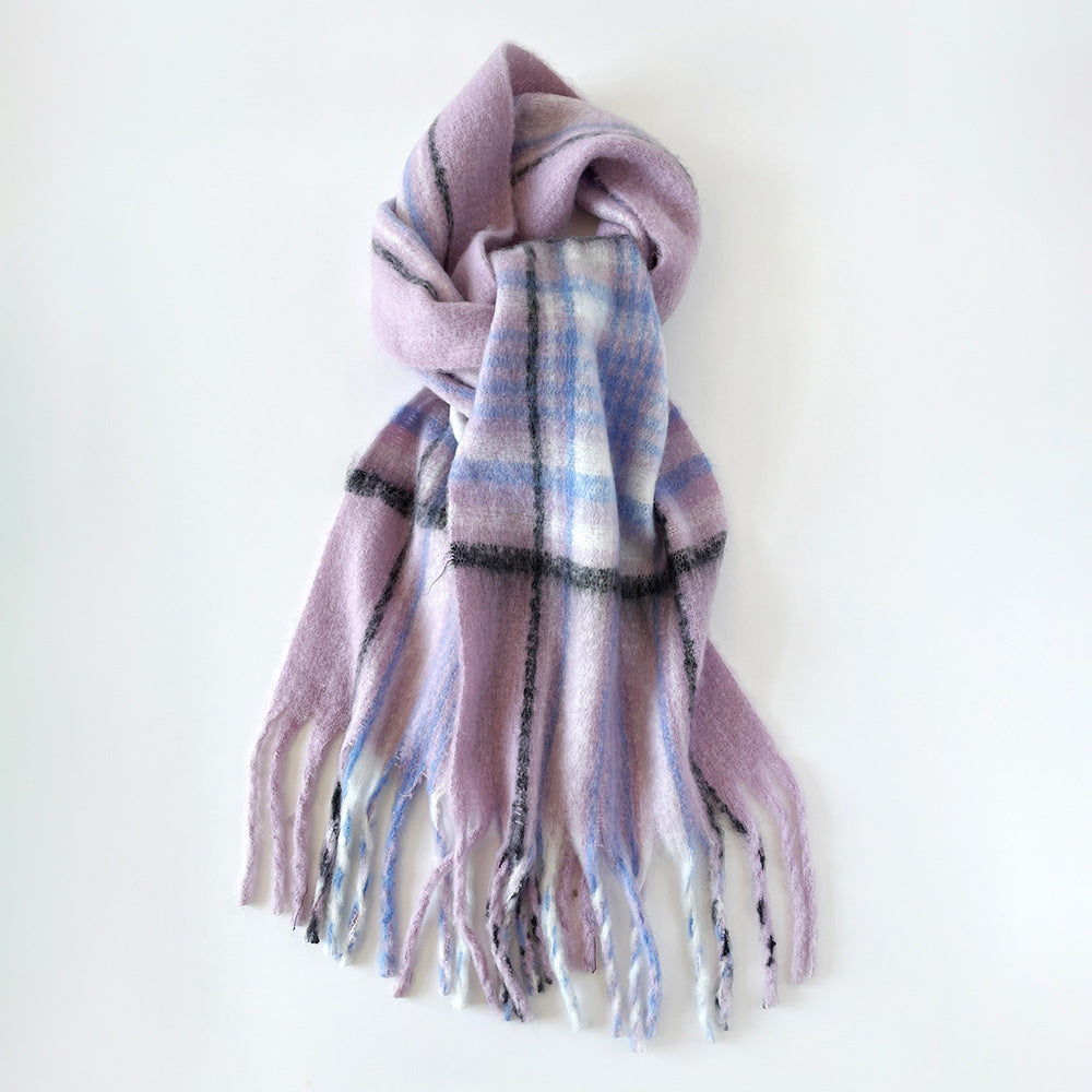 Oversized Blanket Scarf With Tassel Ends - Purple