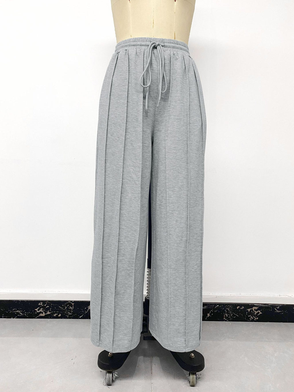 Ribbed Wide Leg Sweatpants With Drawstring - Gray - 6
