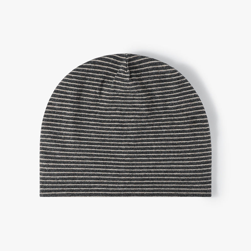 Fine Stripe Fleece Lined Slouch Beanie - Dark-Gray