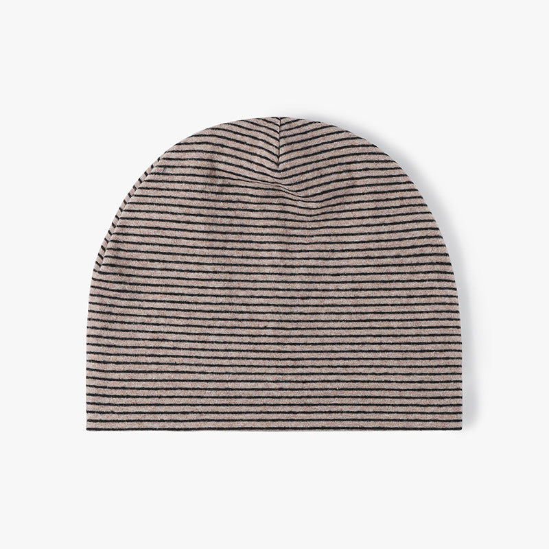 Fine Stripe Fleece Lined Slouch Beanie - Khaki