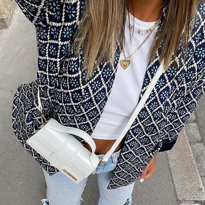 Quilted Diamond Print Kimono Jacket - Navy - 3