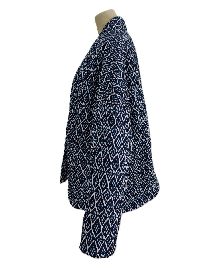 Quilted Diamond Print Kimono Jacket - Navy - 4