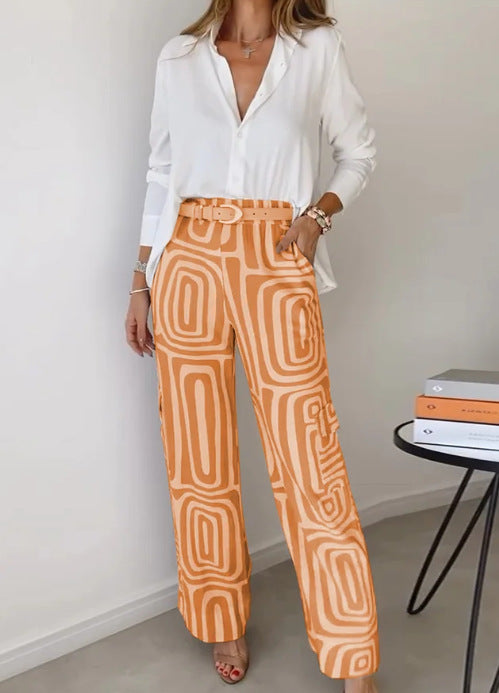 Geometric Print Shirt And Trouser Set - Orange