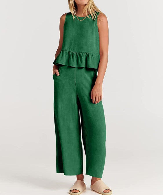 Ruffle Hem Tank And Wide Leg Pants Set - view 2