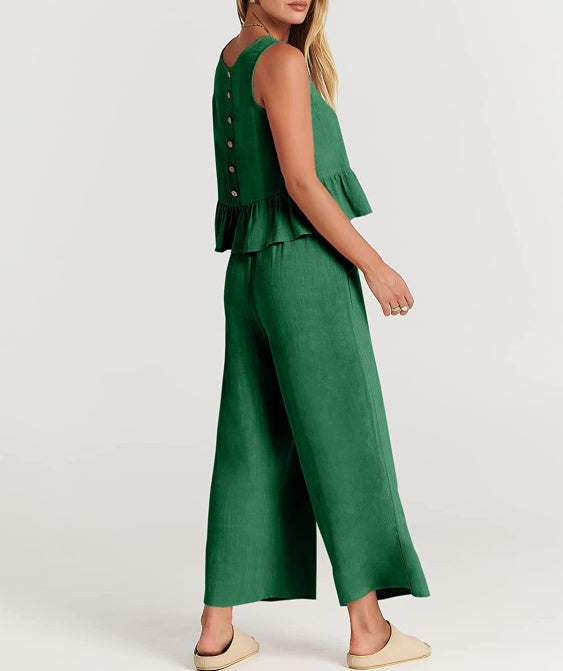Ruffle Hem Tank And Wide Leg Pants Set - view 3