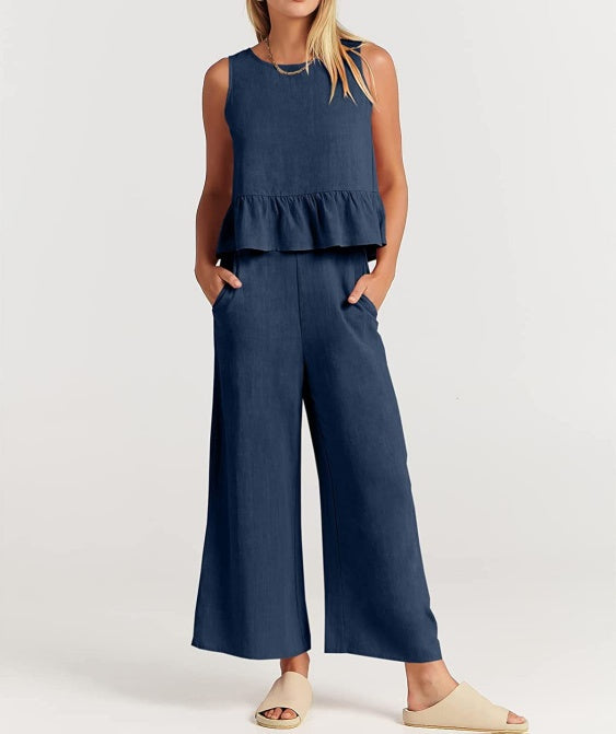 Ruffle Hem Tank And Wide Leg Pants Set - view 4