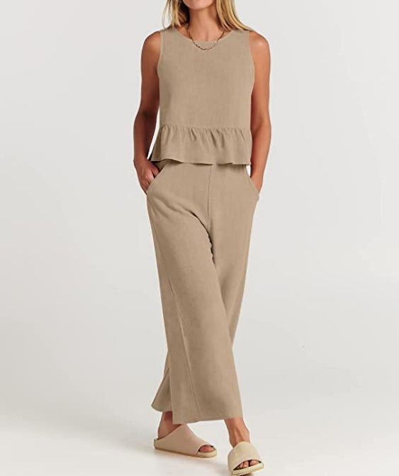 Ruffle Hem Tank And Wide Leg Pants Set - view 5
