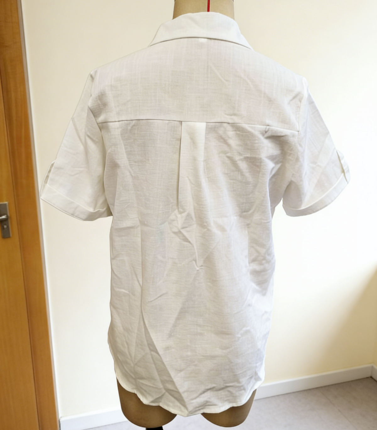 Crinkle Texture Collared Short Sleeve Blouse - White - 2