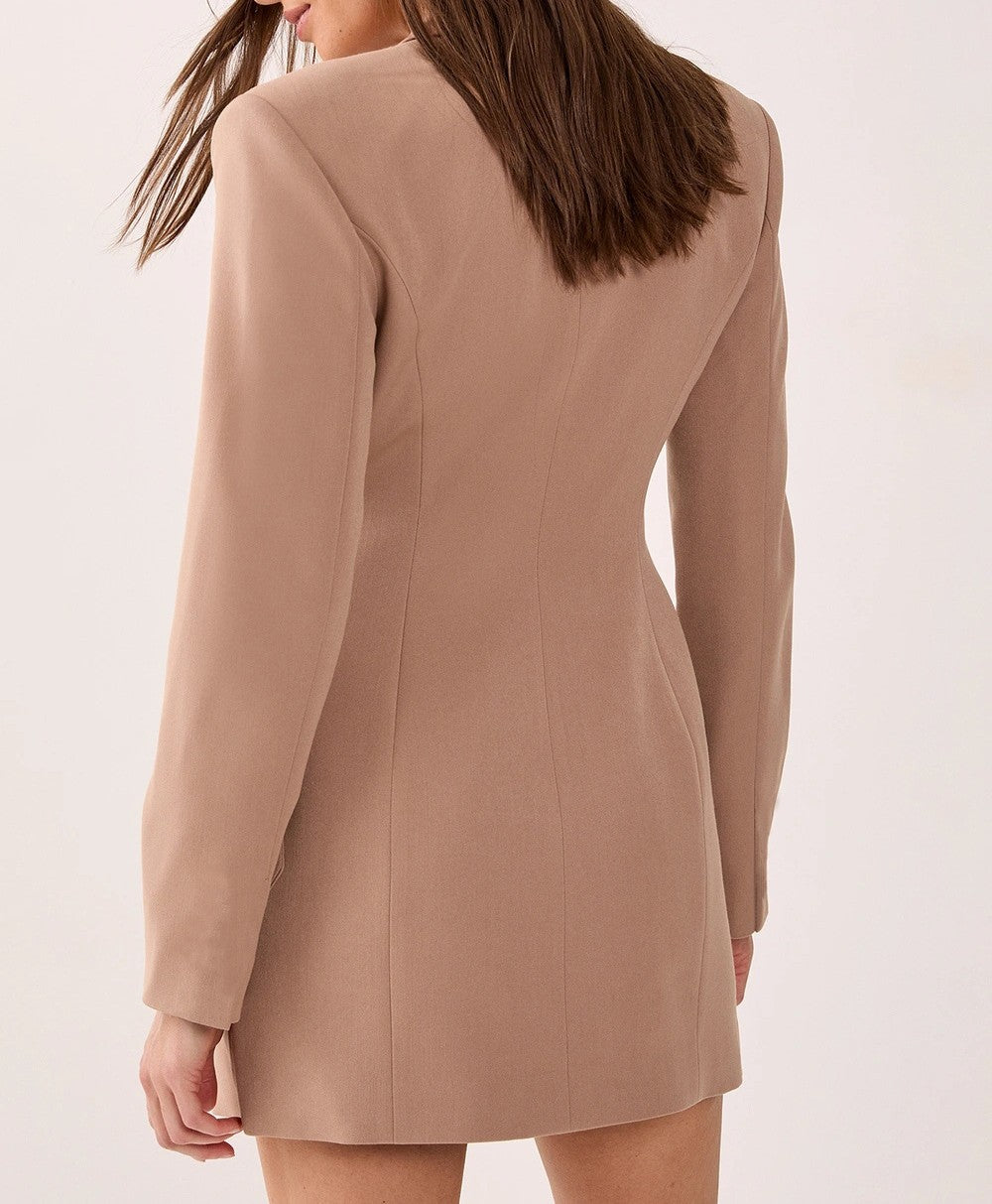 Belted Lapel Blazer Mini Dress - Camel - 1