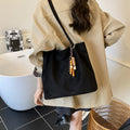 Slouchy Faux Suede Shoulder Tote Bag - Black