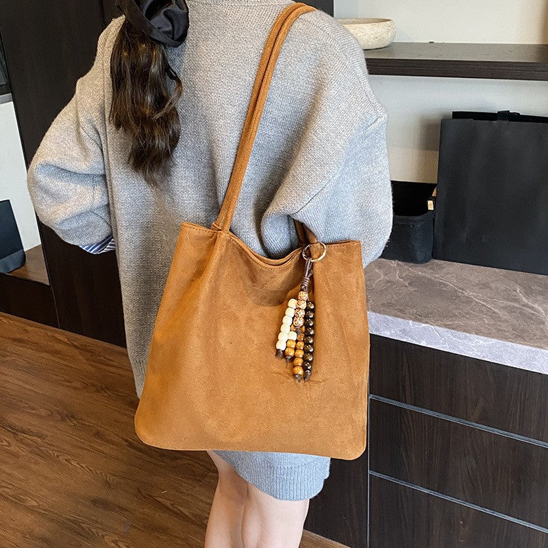 Slouchy Faux Suede Shoulder Tote Bag