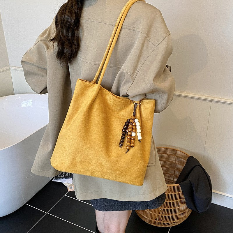 Slouchy Faux Suede Shoulder Tote Bag
