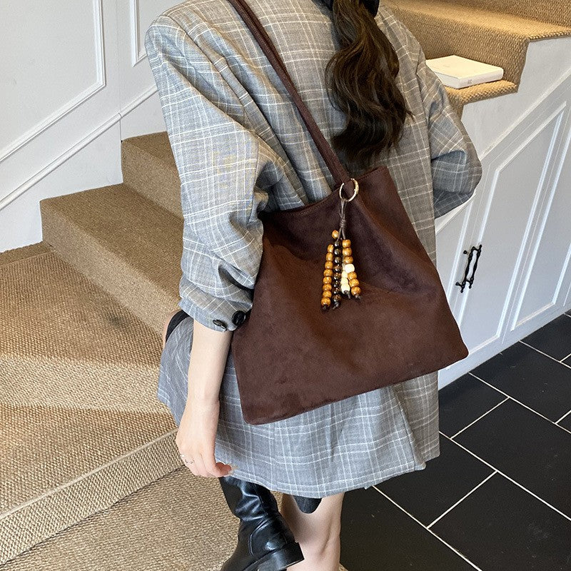 Slouchy Faux Suede Shoulder Tote Bag