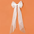 Tulle Bow Hair Clip With Long Streamers - 01White