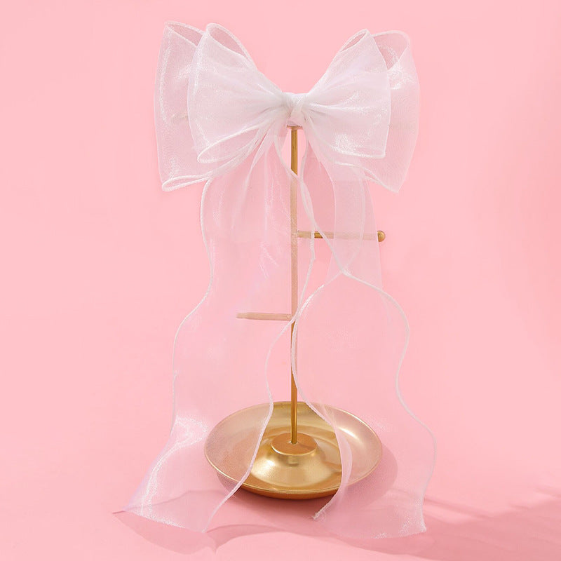 Tulle Bow Hair Clip With Long Streamers - 04White