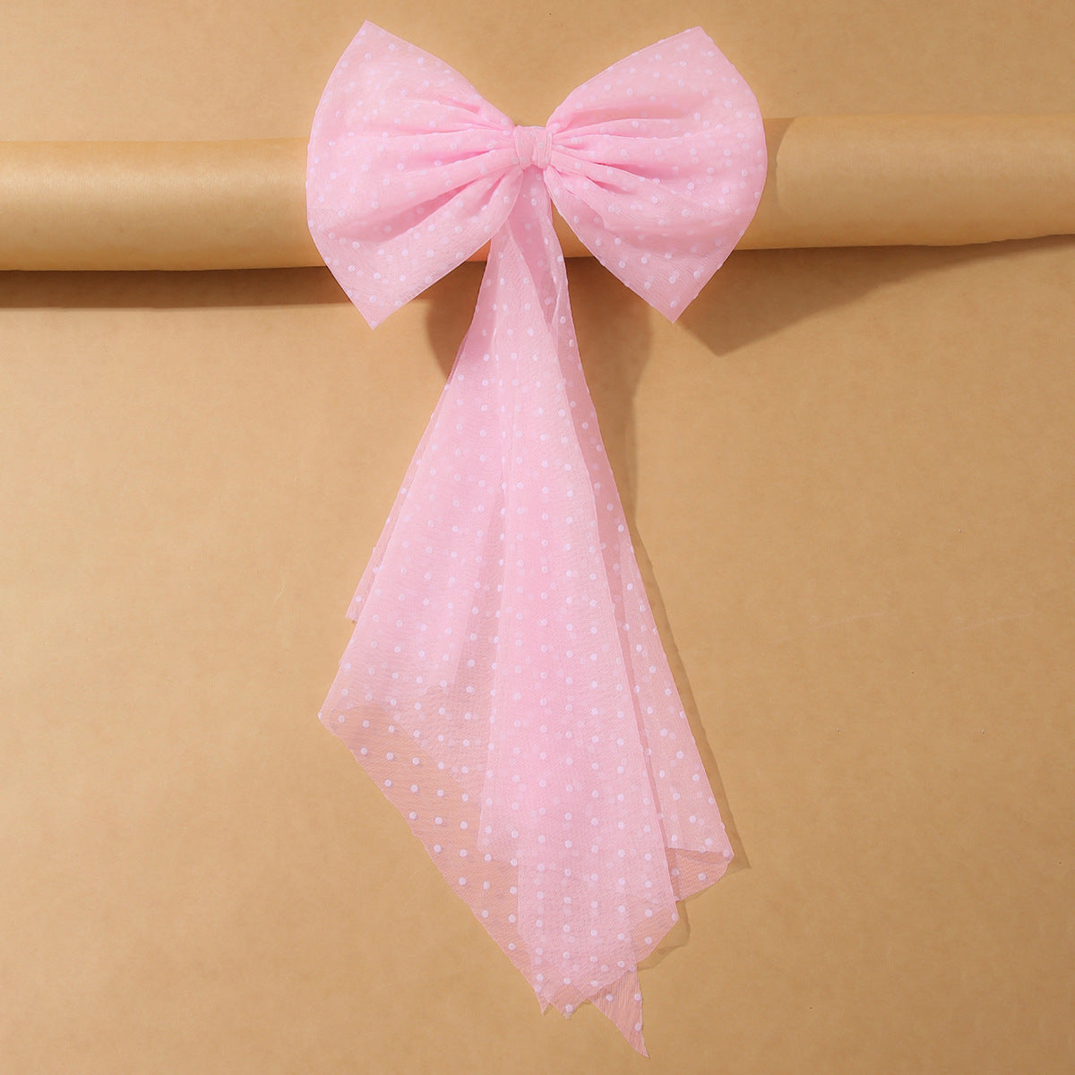 Tulle Bow Hair Clip With Long Streamers - 06Pink